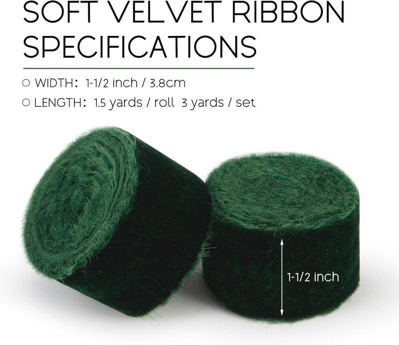 Keypan Green Velvet Ribbon for Gift Wrapping - 1 1/2 inch Wide Handmade Fringe Fabric Ribbons for Christmas Decorations, Baby Shower, Flower Bouquet - Image 2